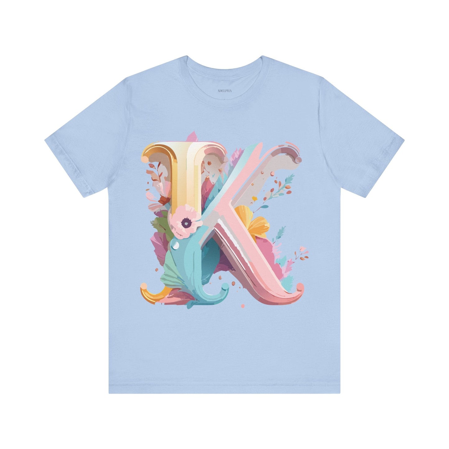 Letter K Graphic Tee Unisex Vintage Inspired Art Design Short Sleeve Shirt Adelpha