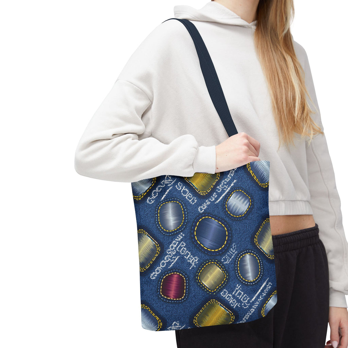 Denim Fabric Imitation Print Unisex Canvas Bag Poly Spun 3 Sizes Tote Bag 138