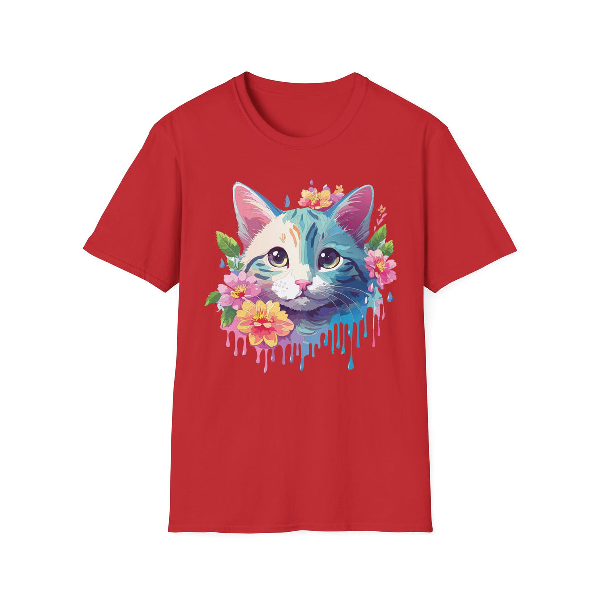 Colorful Watercolor Cat Tee | Floral Crown Cat T-Shirt