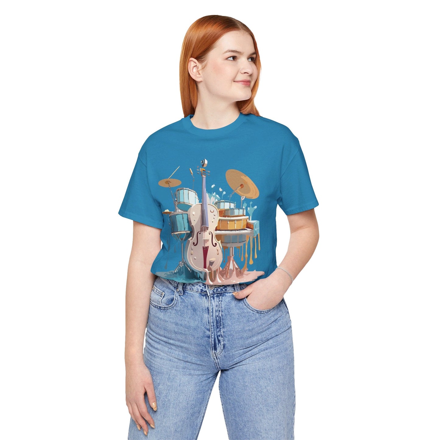 Music Graphic Unisex 100 Cotton Vintage Art with Musical Elements Tee 84