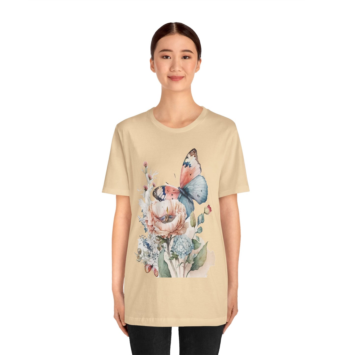 Cotton Tee Shirt with Butterfly Prints