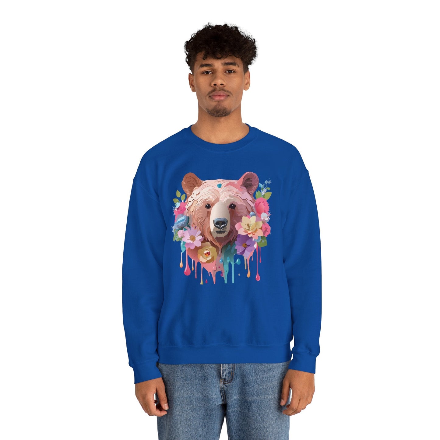 Unisex Floral Bear Sweatshirt Art Design Animals Print Gildan 18000
