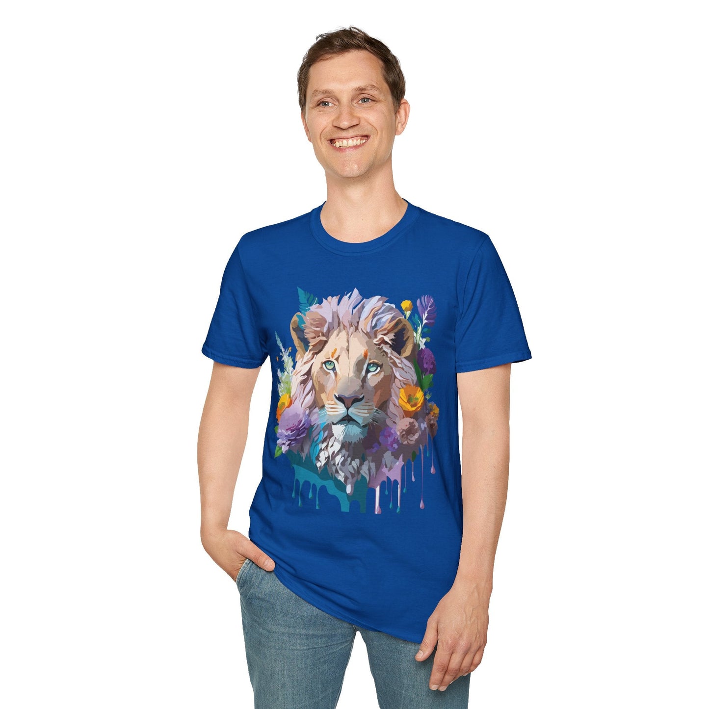 Unisex Lion Shirt Floral Lion Tee Animal Print Tee Gildan 64000