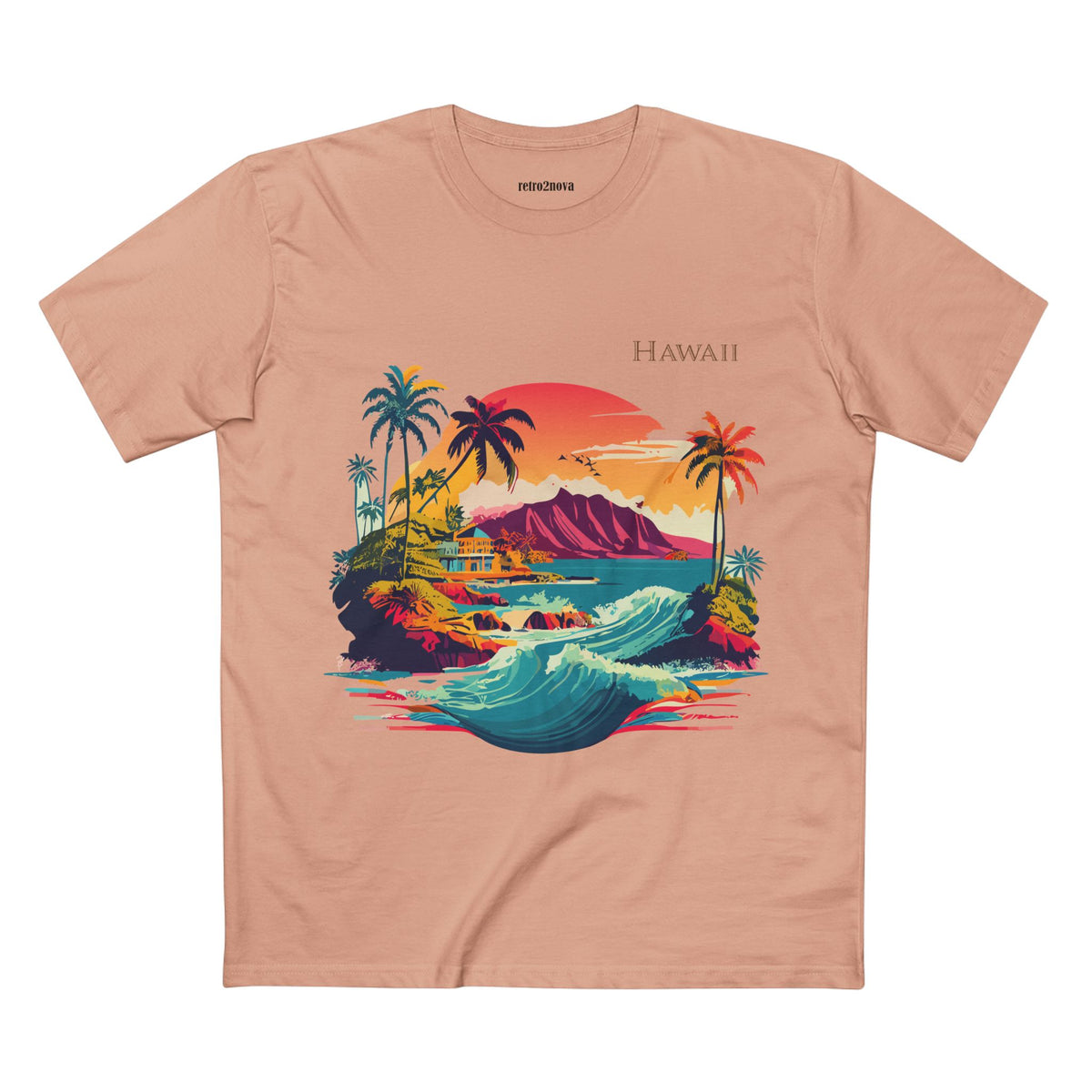 Hawaii Retro Sunset Surf Scene Tee | Palm Trees, Waves, Island Graphic