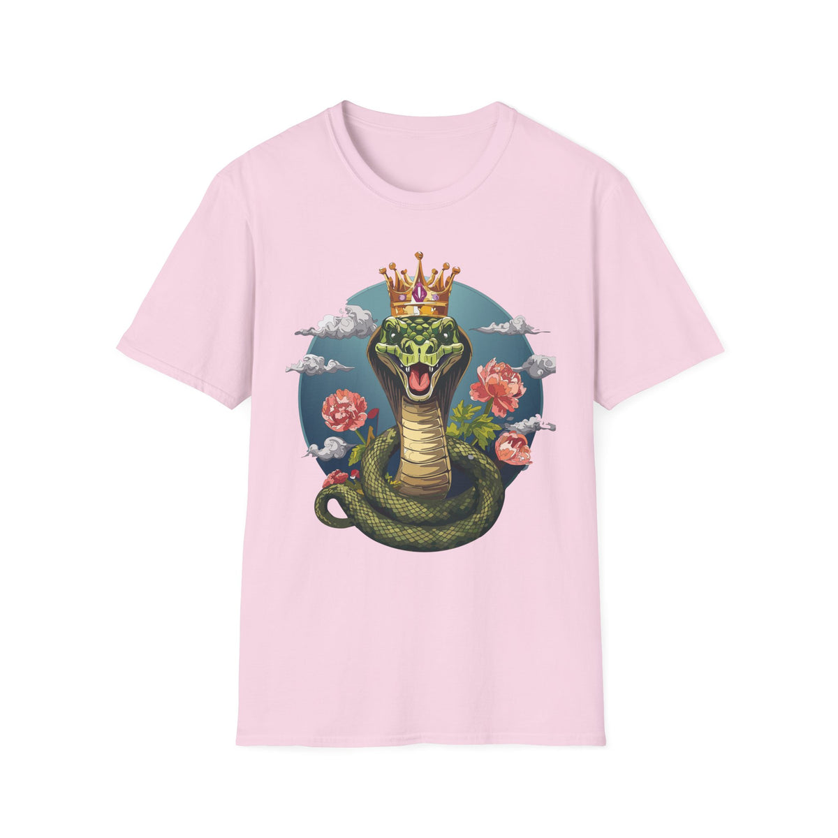 Crowned Snake Illustration T-Shirt | King Cobra Floral Art