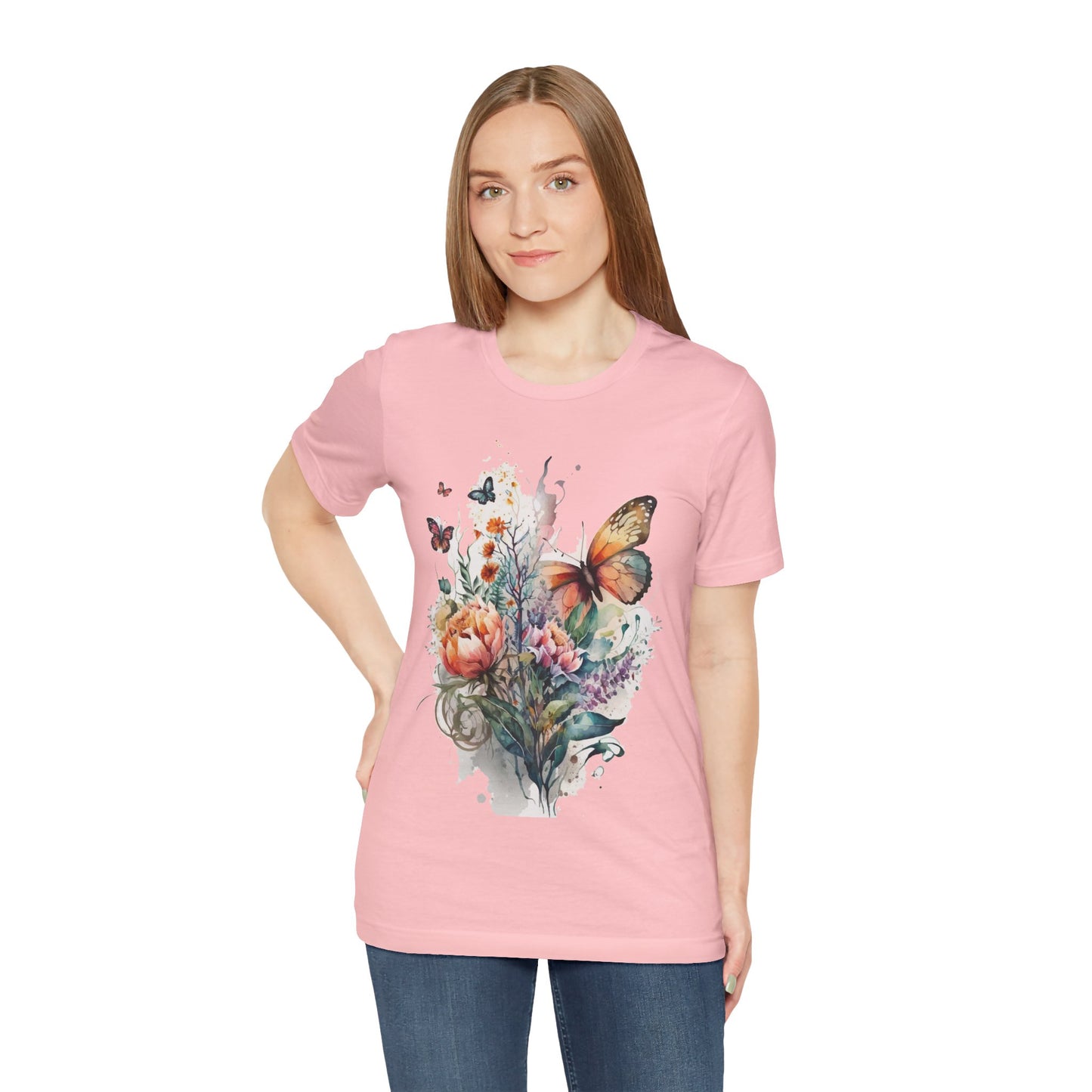 Cotton Tee Shirt with Butterfly Prints