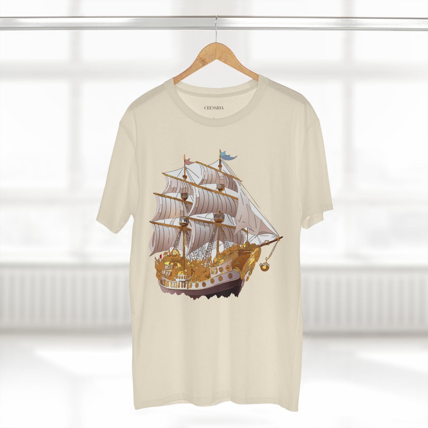 Ship Graphic Unisex 100 Cotton T-Shirt with Gold Frigate Art Design 11
