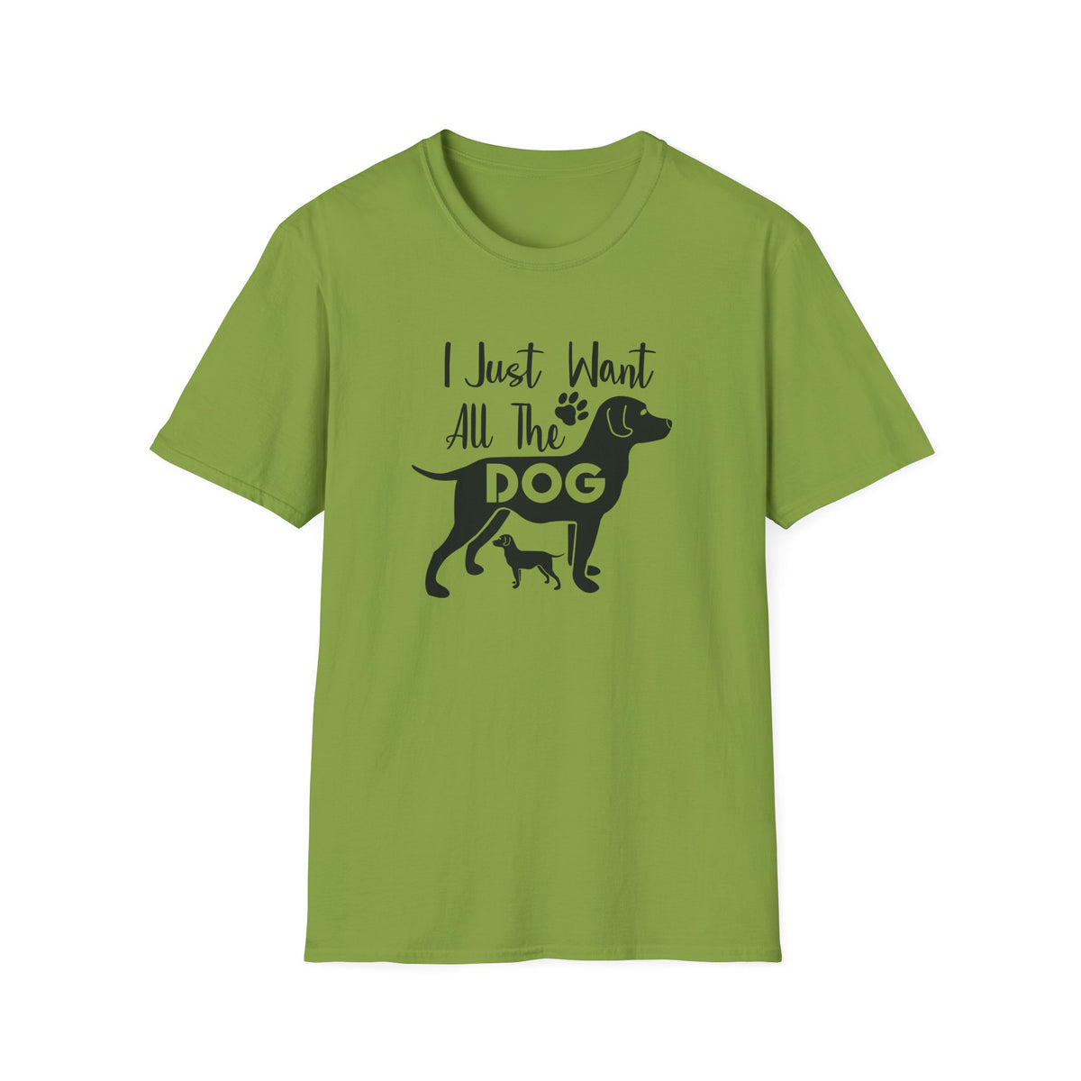 I Just Want All The Dogs T-Shirt Cute Dog Lover Graphic Tee Unisex Cotton T-Shirt Gildan Softstyle 64000 Tee