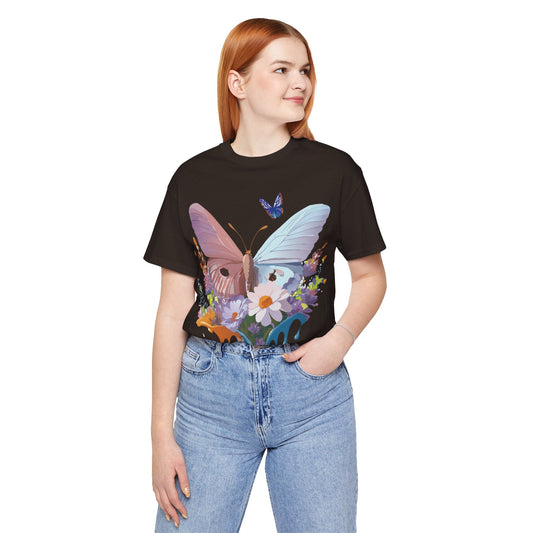 Butterfly Graphic Unisex 100 Cotton Lightweight Vintage Floral Design Jersey Tee 68