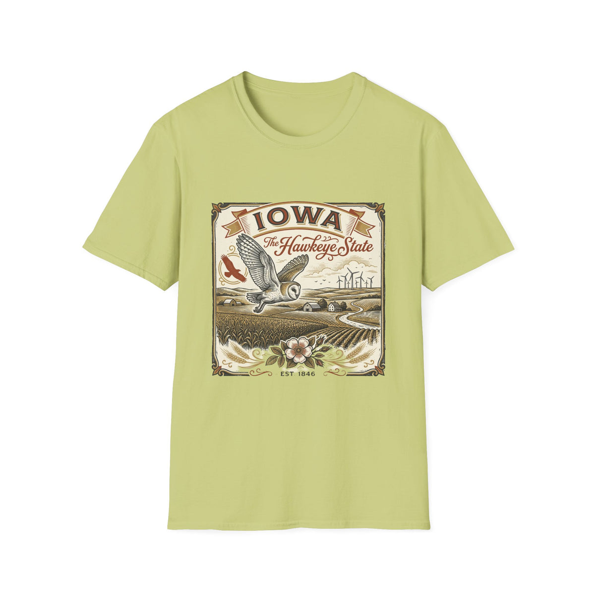 Iowa Hawkeye State Vintage Travel Tourist Graphic Design Unisex 100 Cotton Gildan T-Shirt