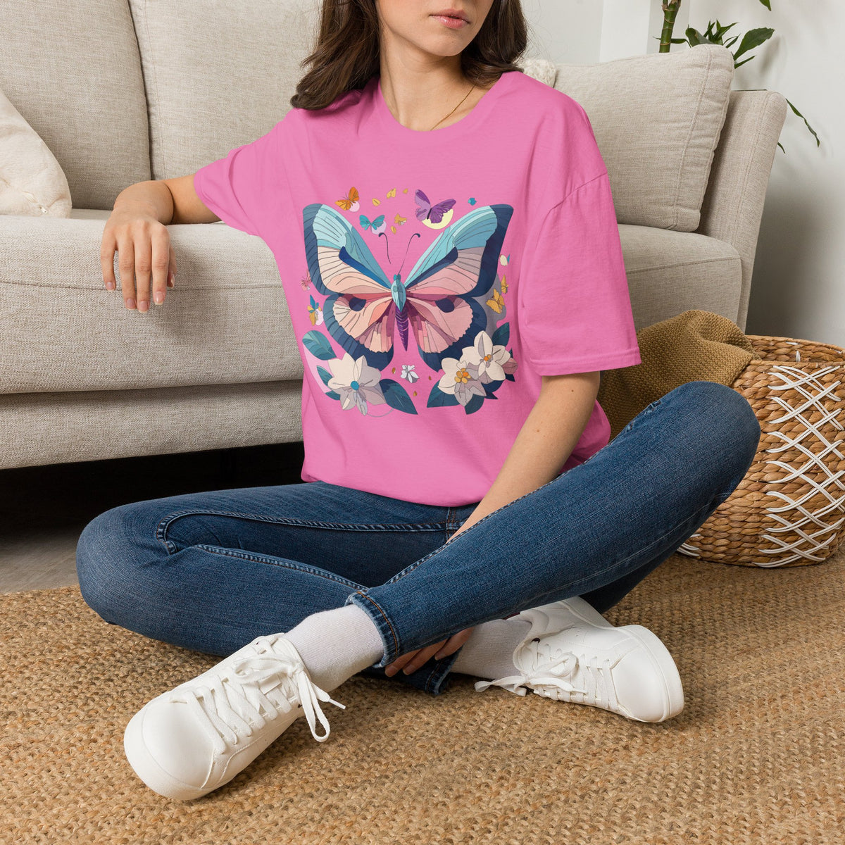 Pastel Butterfly Floral Moths Graphic Design Unisex 100 Cotton Gildan T-Shirt