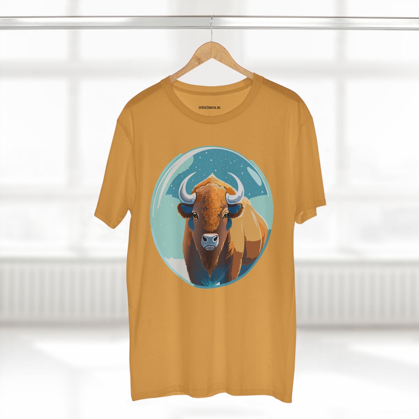Retro2Nova Bison Art Tee Unisex Premium Cotton Staple Shirt With Original Animal Illustration From Art Collection