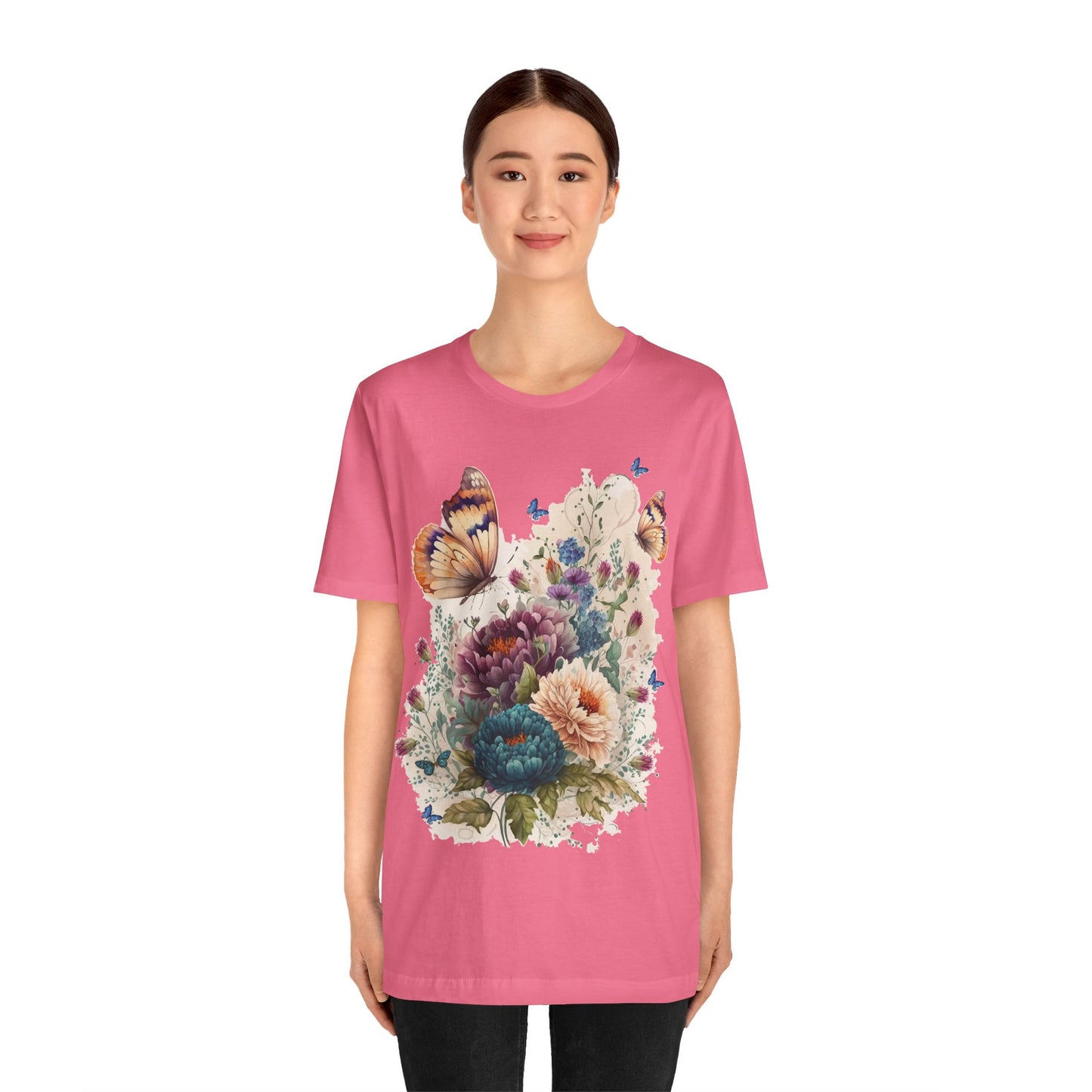 Cotton Tee Shirt with Butterfly Prints