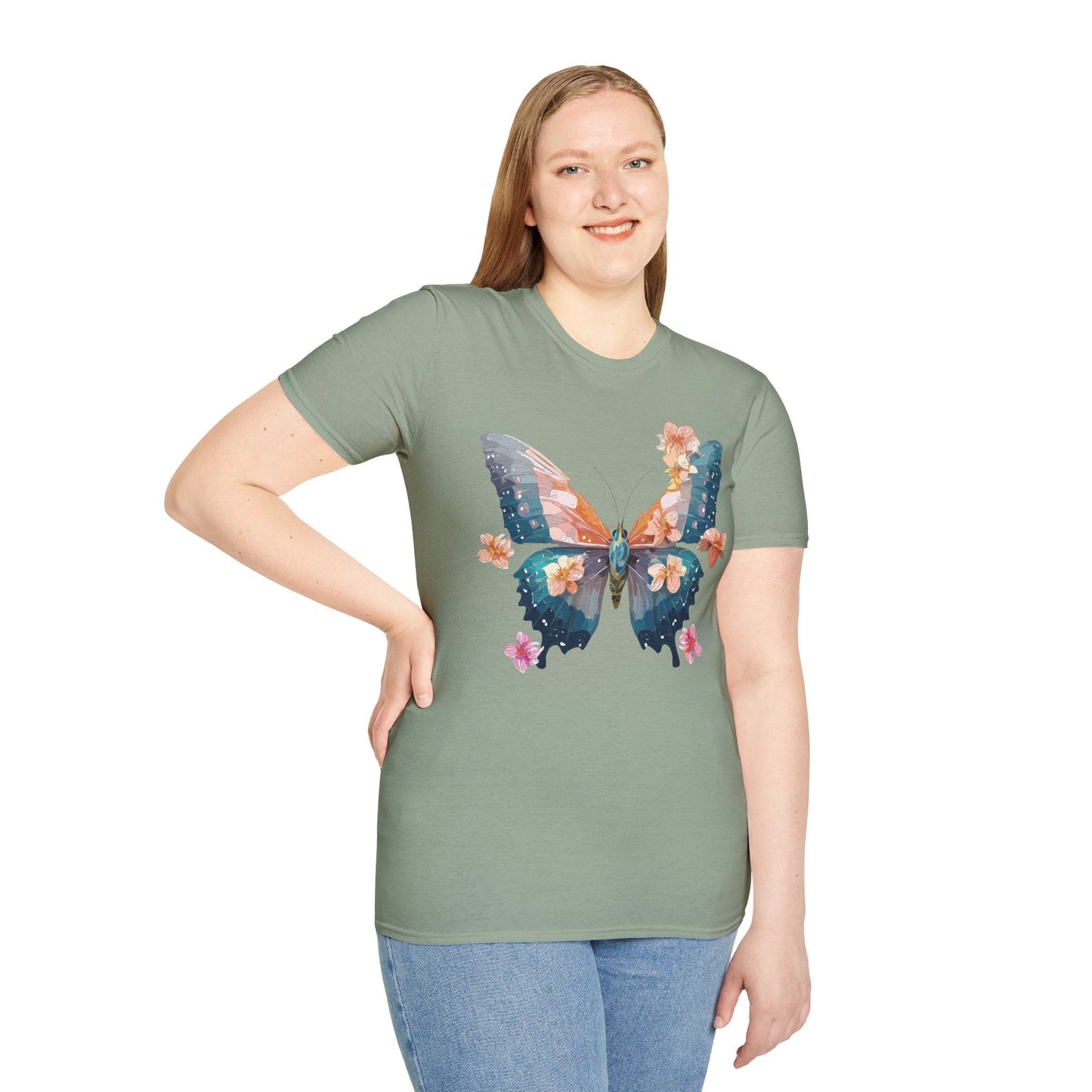 Butterfly Shirt Unisex T Shirt Monarch Print Gildan Softstyle 64000 Ring Spun Cotton Tee