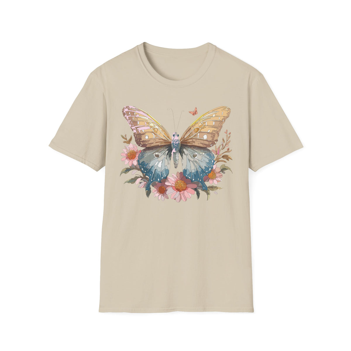 Butterfly Floral T-Shirt – Colorful Nature-Inspired Botanical Gift Graphic Design Unisex 100 Cotton Gildan T-Shirt