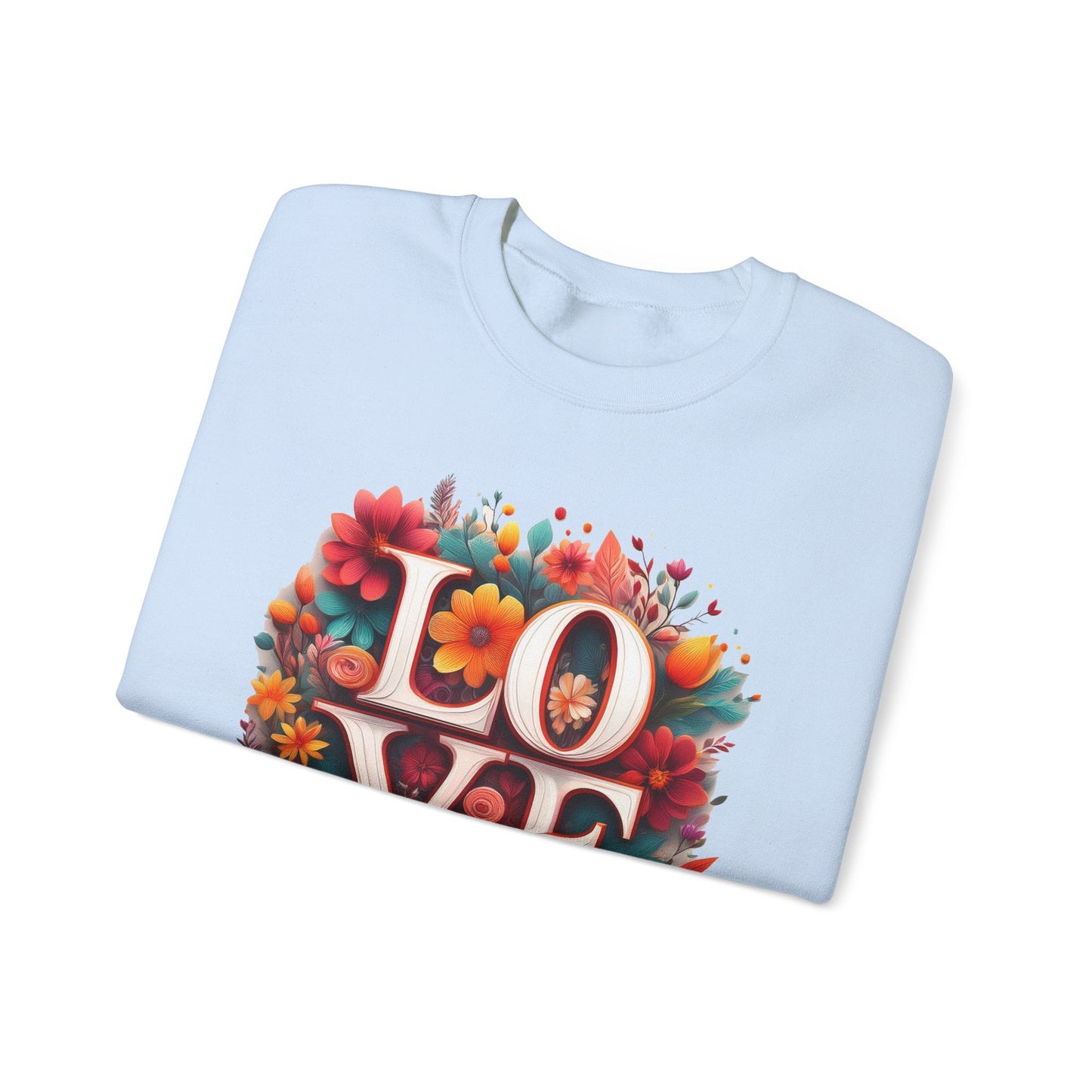 Floral Love Valentines Day Sweatshirt Unisex Heavy Blend Crewneck 50/50 Cotton Polyester Gildan 18000