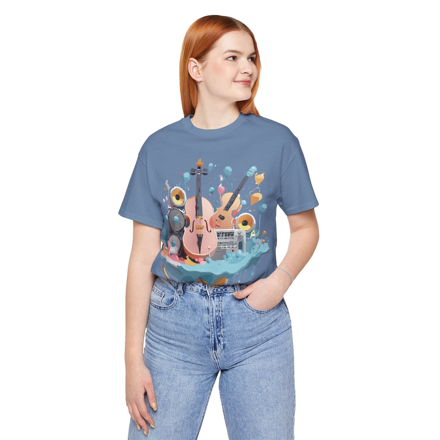 Music Graphic Unisex 100 Cotton Vintage Art with Musical Elements Tee 90
