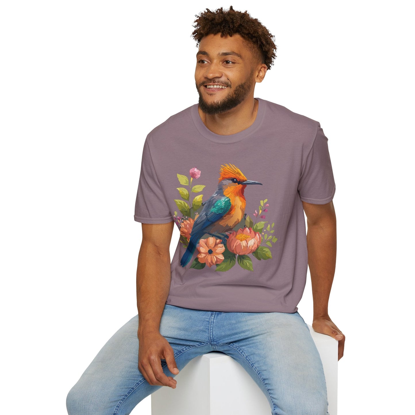 Floral Bird T Shirt For Unisex Wear Gildan Softstyle 64000 100 Percent Cotton Tee