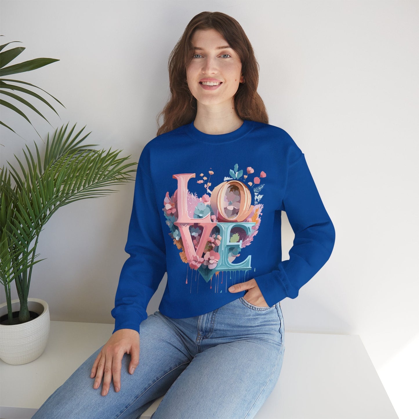Floral Love Sweatshirt For Valentines Day Unisex Crewneck Fifty Fifty Cotton Polyester