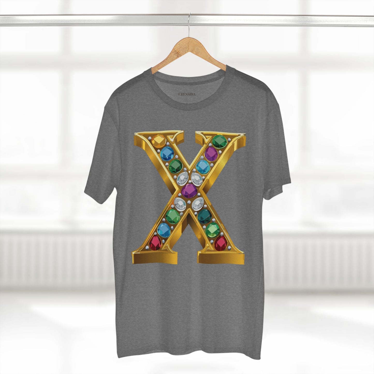 Letter X Graphic Design Tee Unisex 100 Cotton With Antique Gold Letters Artwork T-Shirt