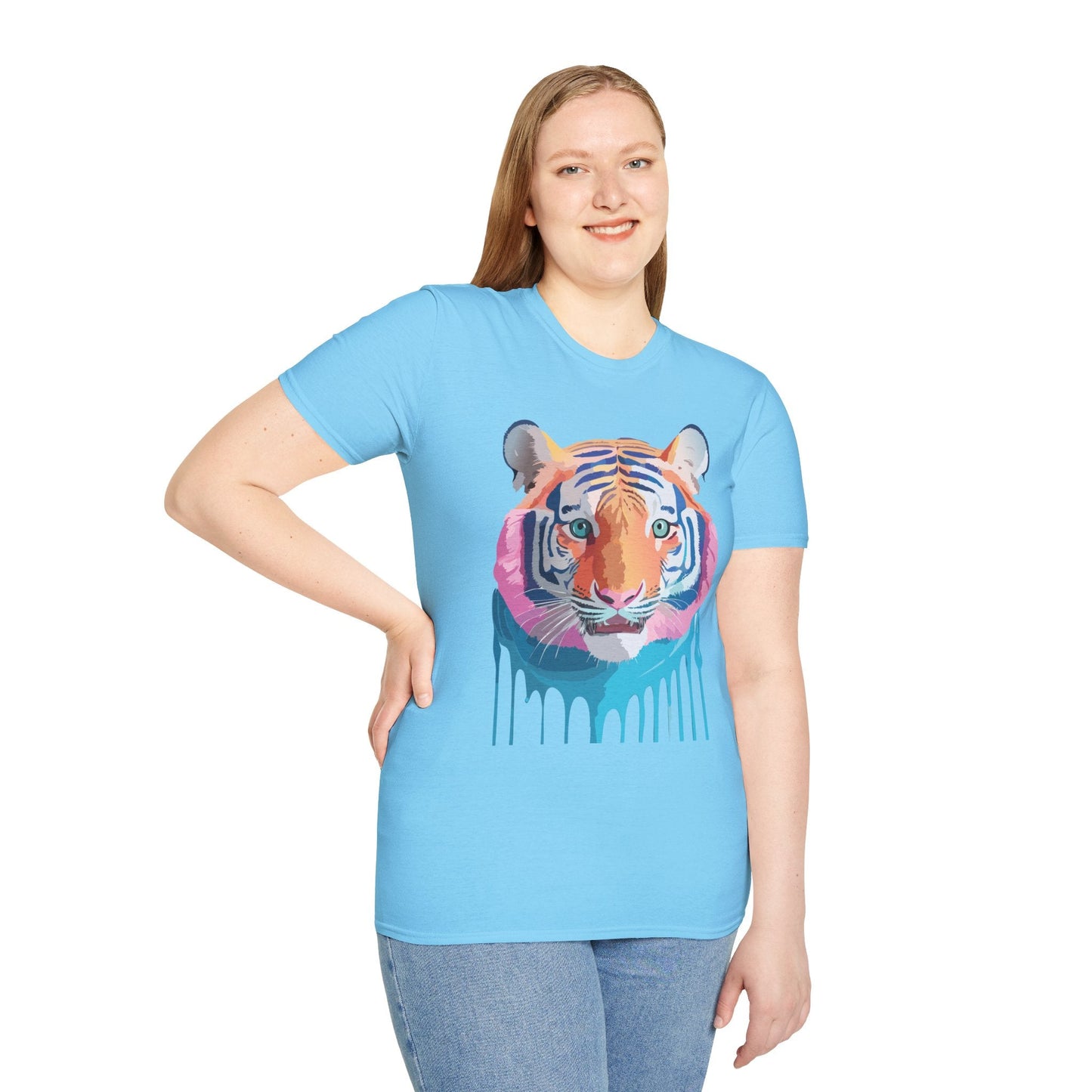 Tiger Print Unisex Softstyle Breathable Cotton Tee 64000 Gildan Shirt