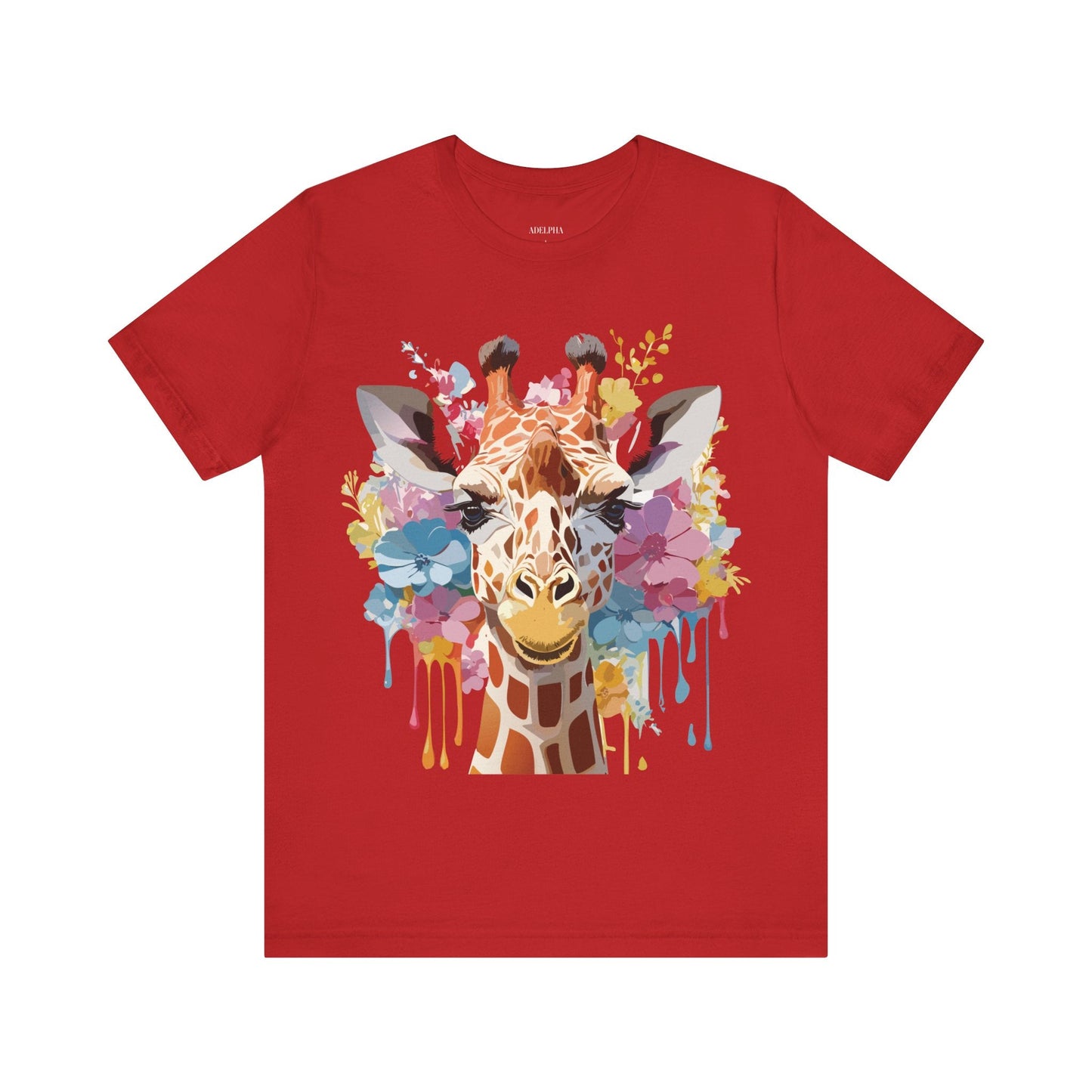 Giraffe Graphic Tee Unisex Premium Short Sleeve Jersey Shirt With Vintage Inspired Art By Adelpha