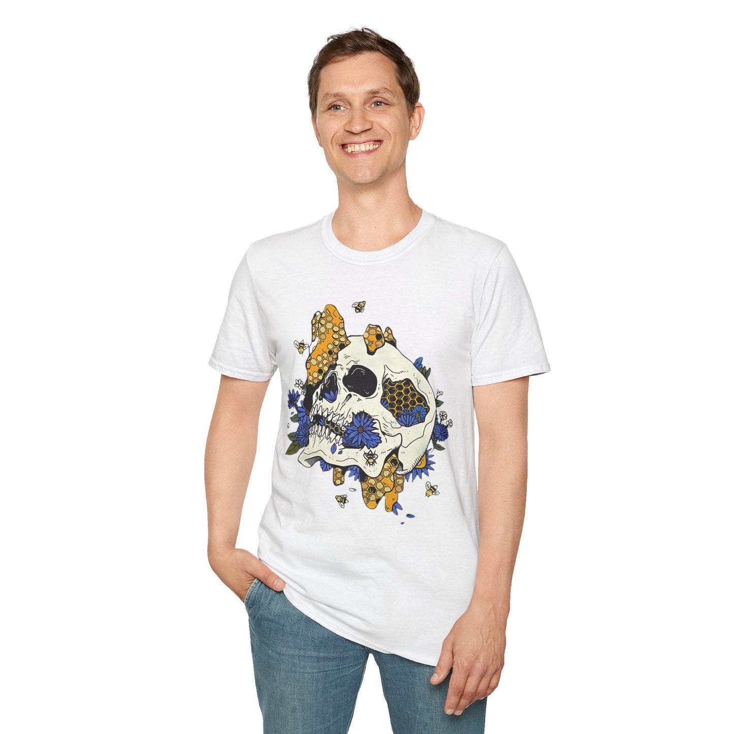 Skull Tee Shirt Unisex Skeleton Design Gildan Softstyle 64000 100 Percent Ring Spun Cotton Tee