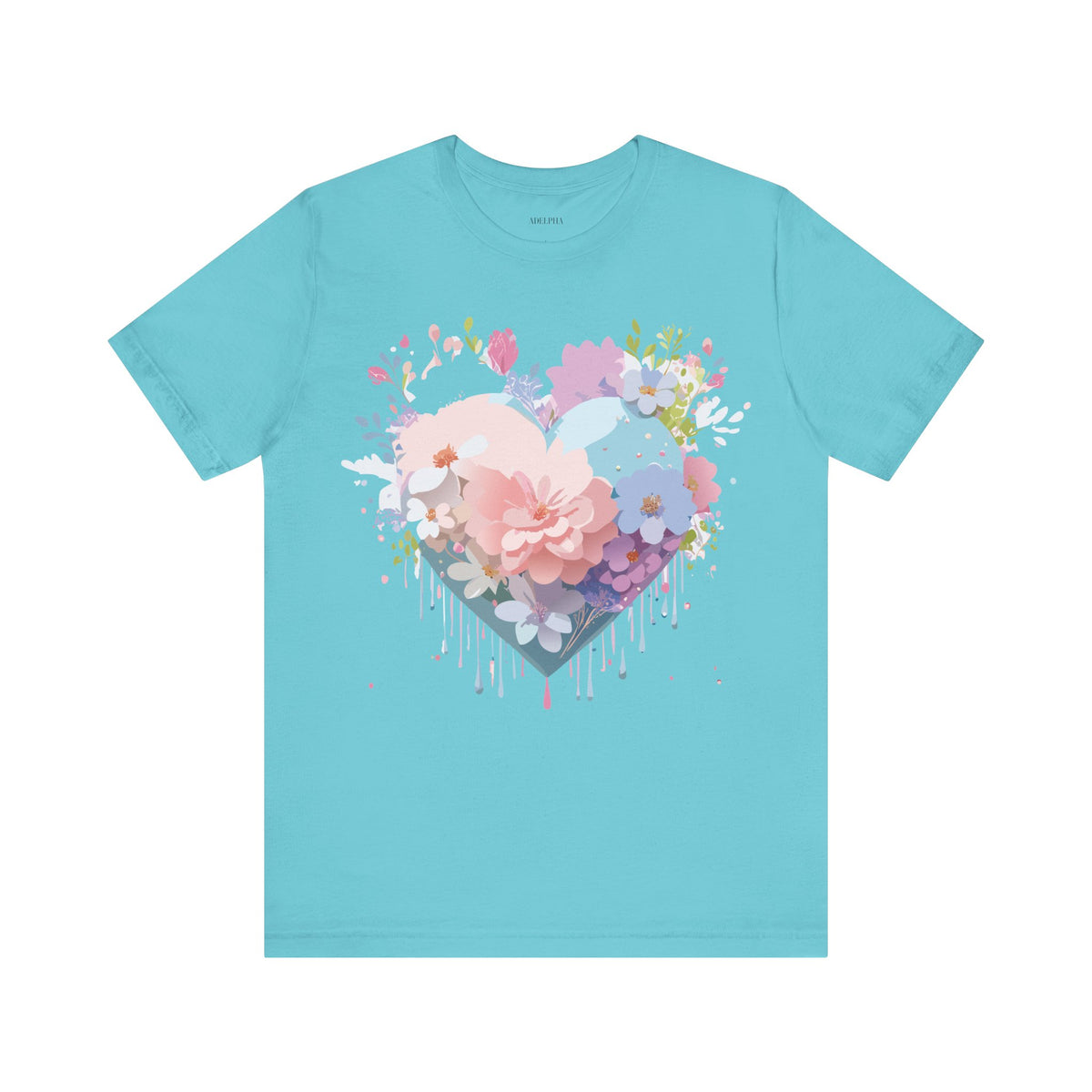 Valentine's Day Graphic Unisex Cotton Bella+Canvas Tee with Floral Art Design d137
