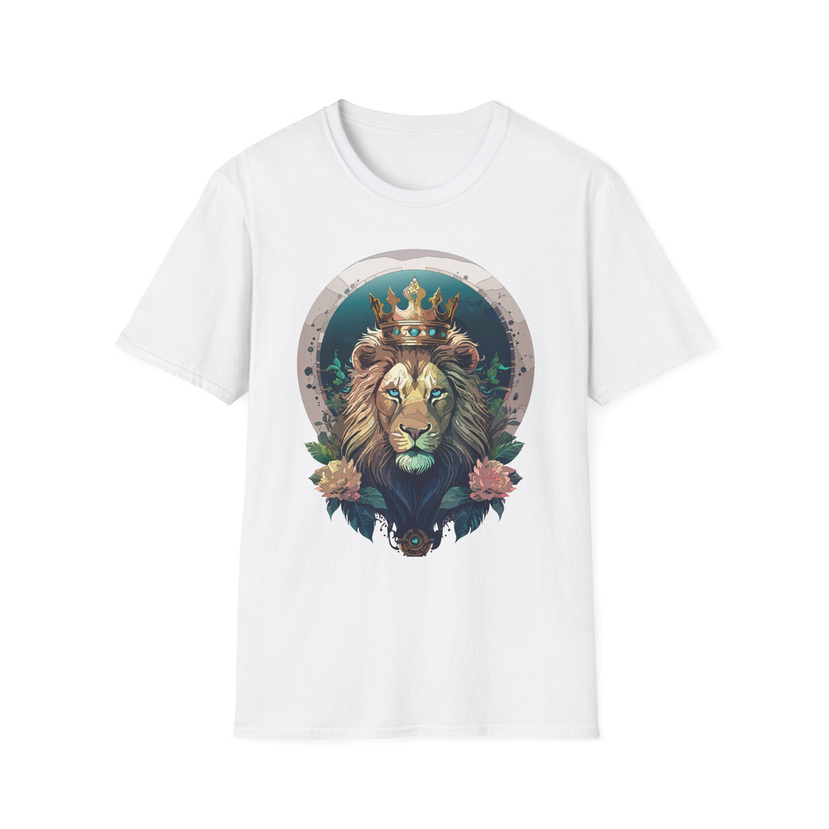 Crowned Lion Portrait T-Shirt | Regal King Lion Graphic Tee - Unisex 100 Cotton Gildan 64000