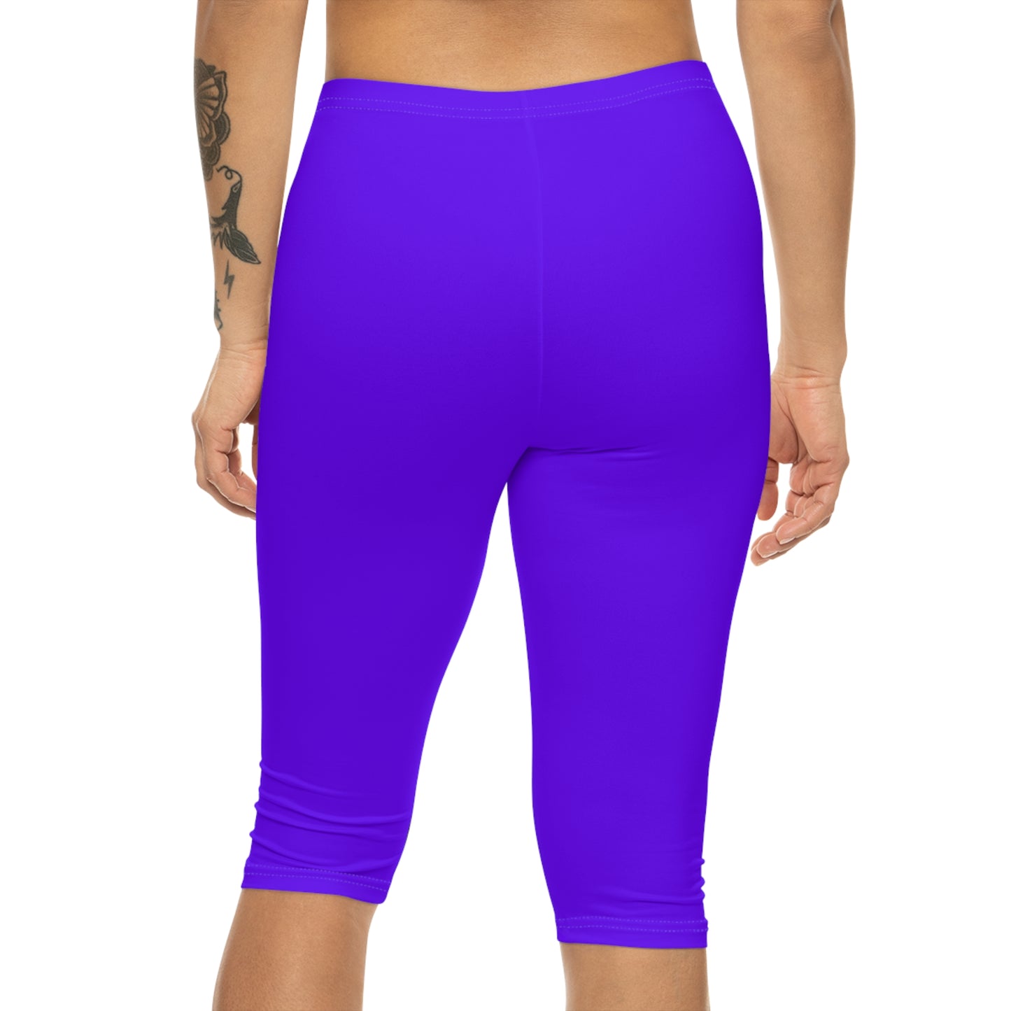 Electric Indigo Color Women's Brushed Suede Poly Span Casual Capri Leggings XS-2XL