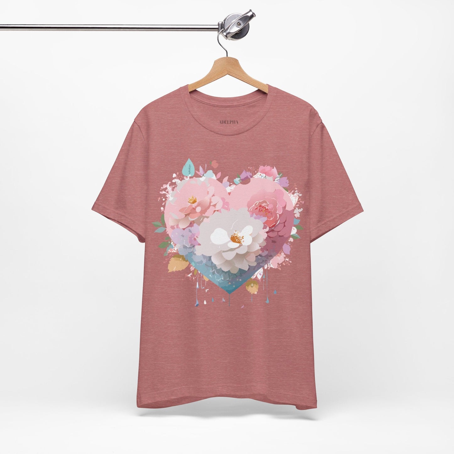 Valentine Day Graphic Unisex 100 Cotton Vintage Artwork with Love and Flower Design Tee 35