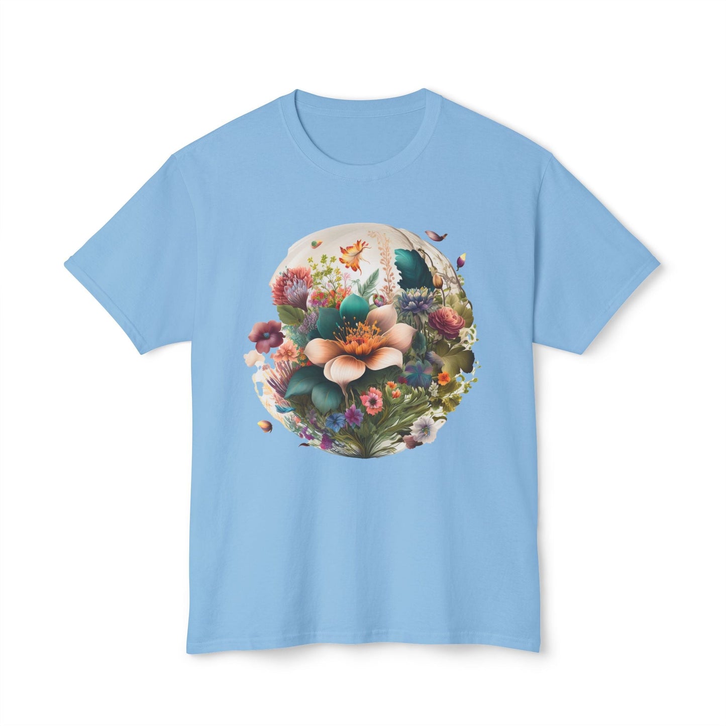 Unisex Floral Art Print T Shirt With Vintage Flowers Graphic Tee 100 Percent Cotton