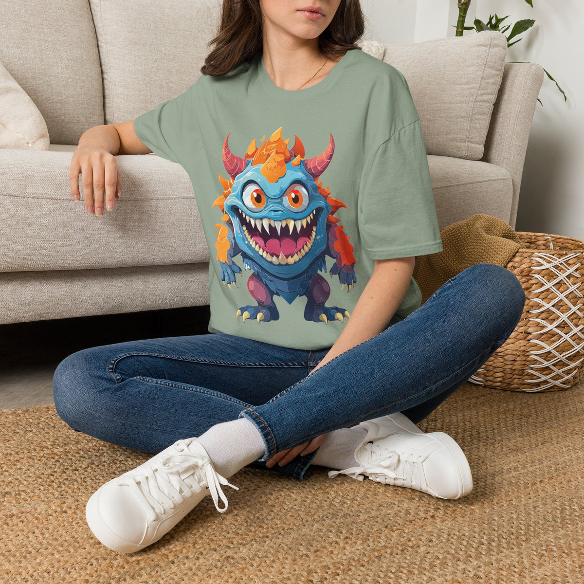 Cute Colorful Monster T-Shirt — Fun Cartoon Demon Cartoon Graphic Tee Unisex 100 Cotton Gildan T-Shirt