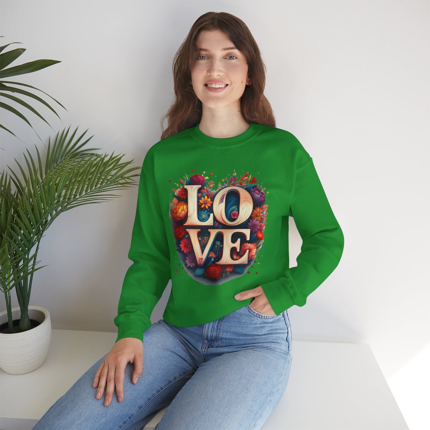 Floral Love Sweatshirt Unisex Valentines Day Gift Love Flower Crewneck Sweatshirt