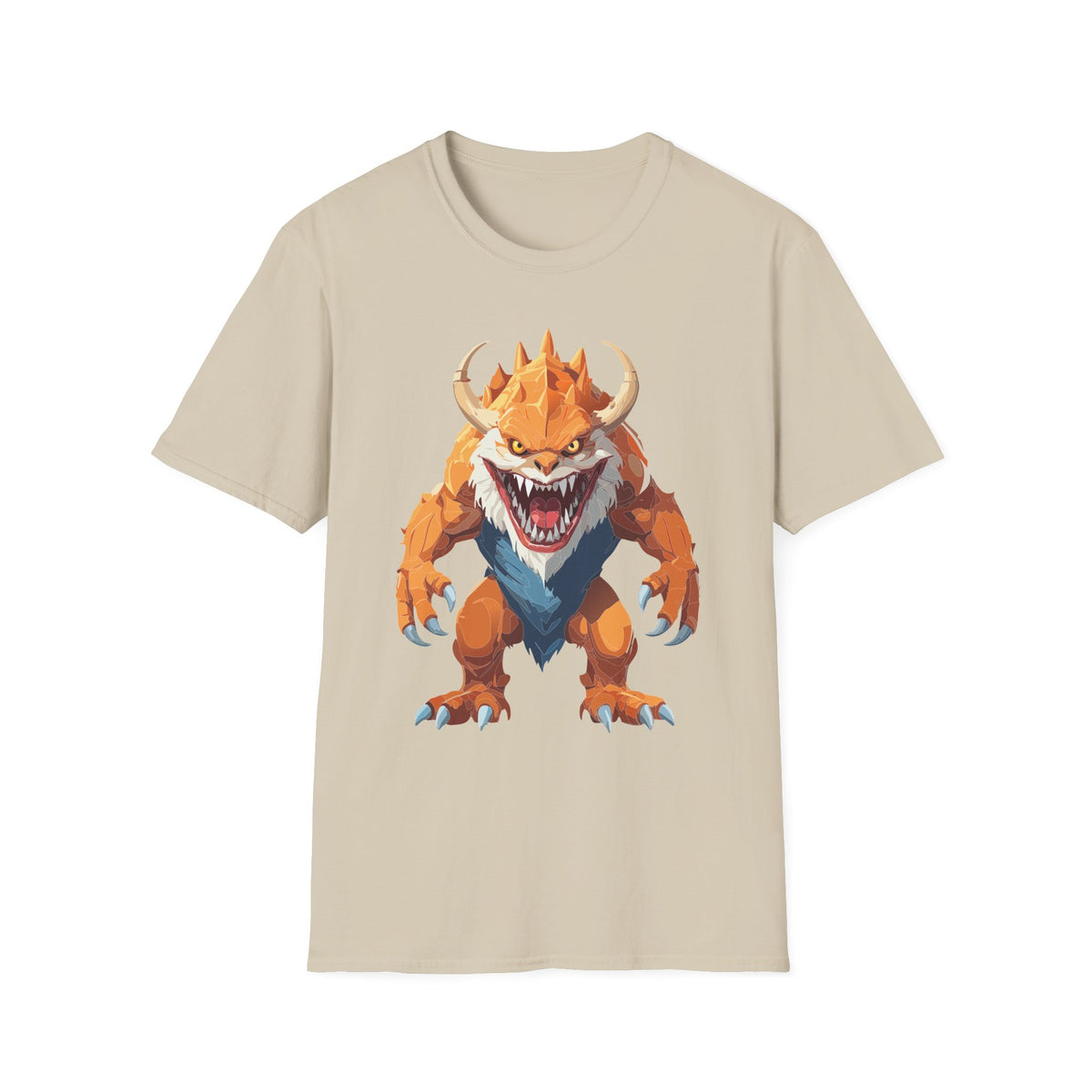 Monster Graphic T-Shirt — Fierce Orange Demon Creature Cartoon Graphic Tee Unisex 100 Cotton Gildan T-Shirt