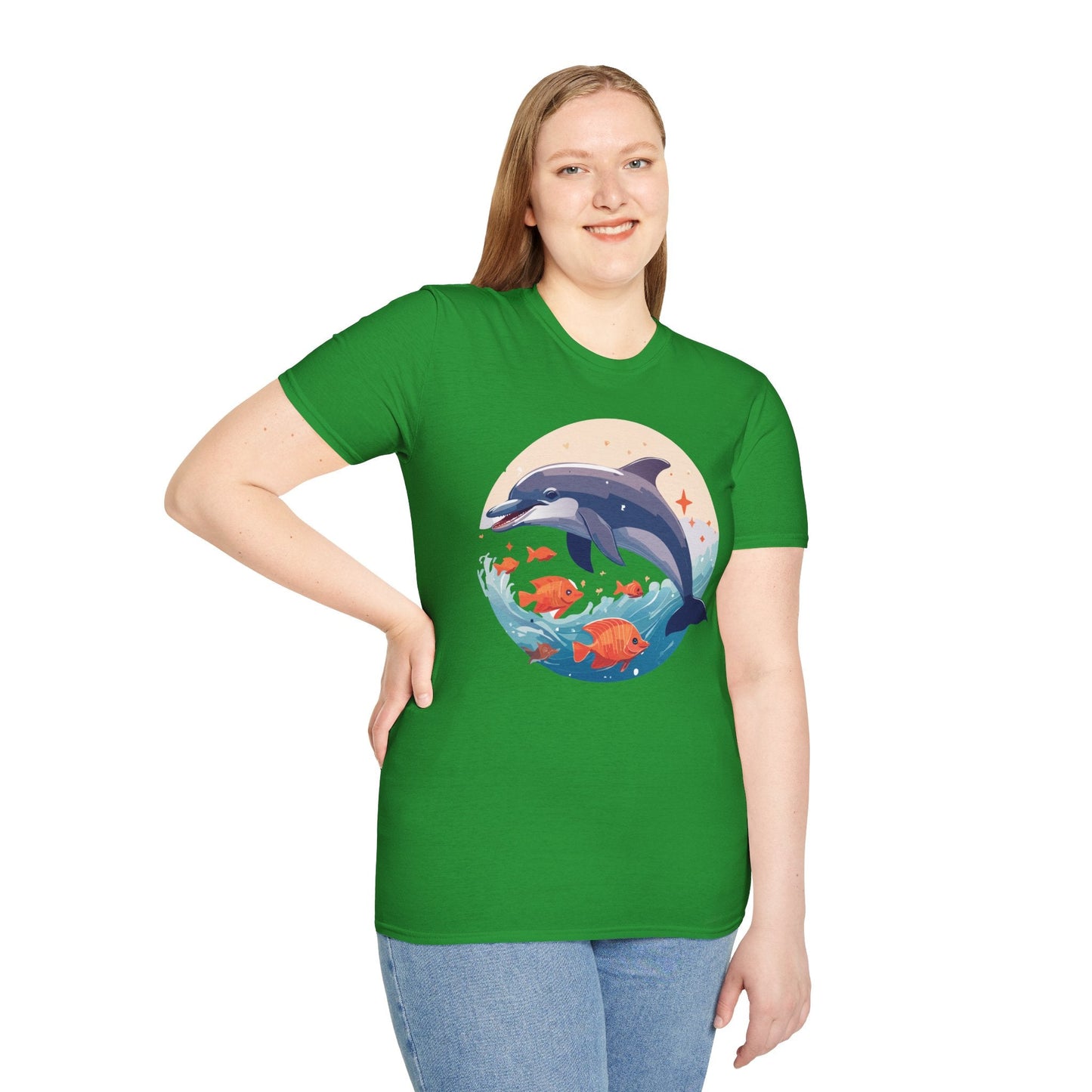 Unisex Dolphin Shirt Gildan Softstyle 64000 Short Sleeve Fish Tee With Dolphin Graphic
