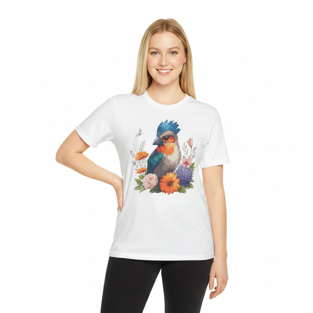 Floral Bluebird T-Shirt Unisex Cotton Short Sleeves Tee Shirt with Bird 2