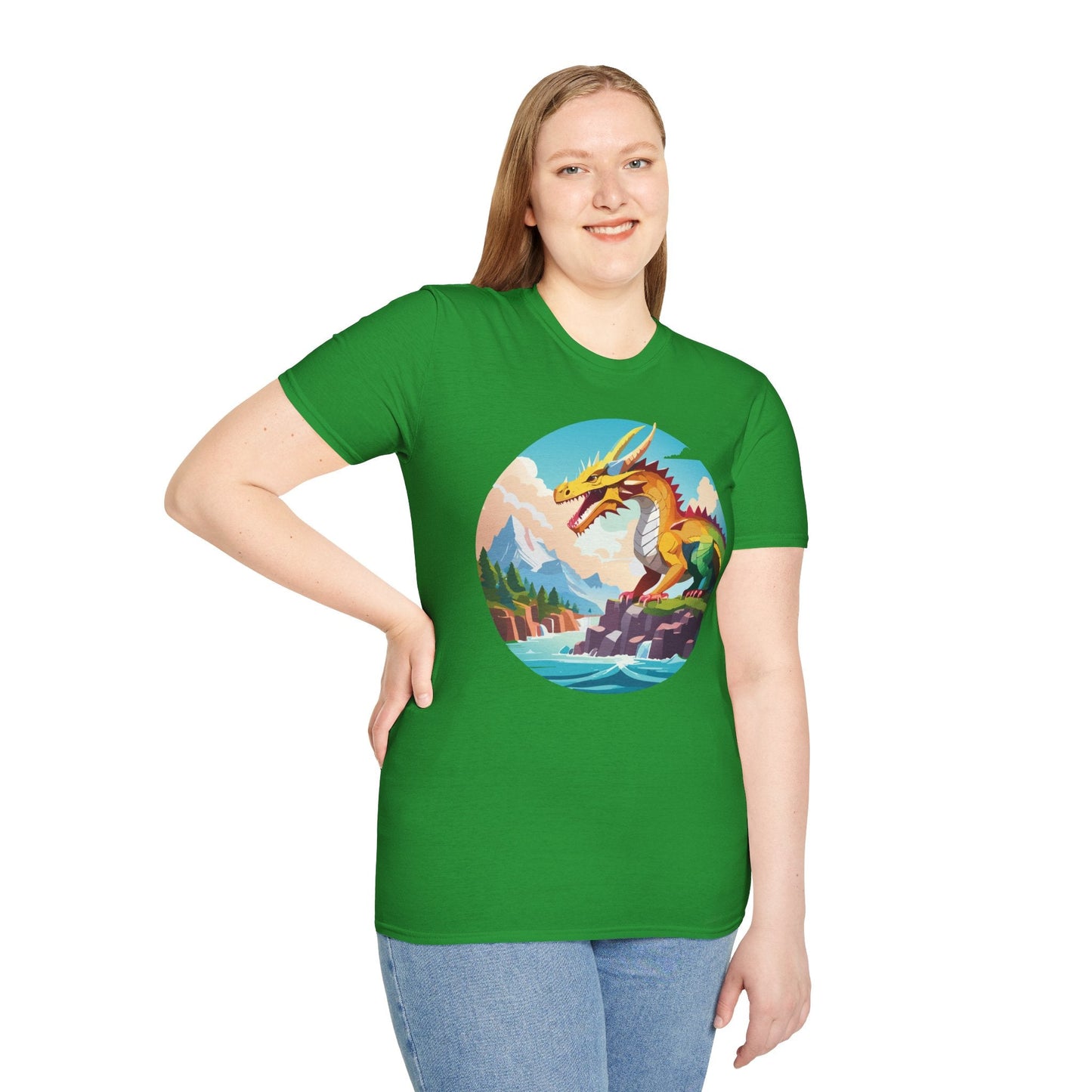 Dragon T Shirt Unisex Softstyle Cotton Tee With Colorful Animal Art Design For Everyday Wear