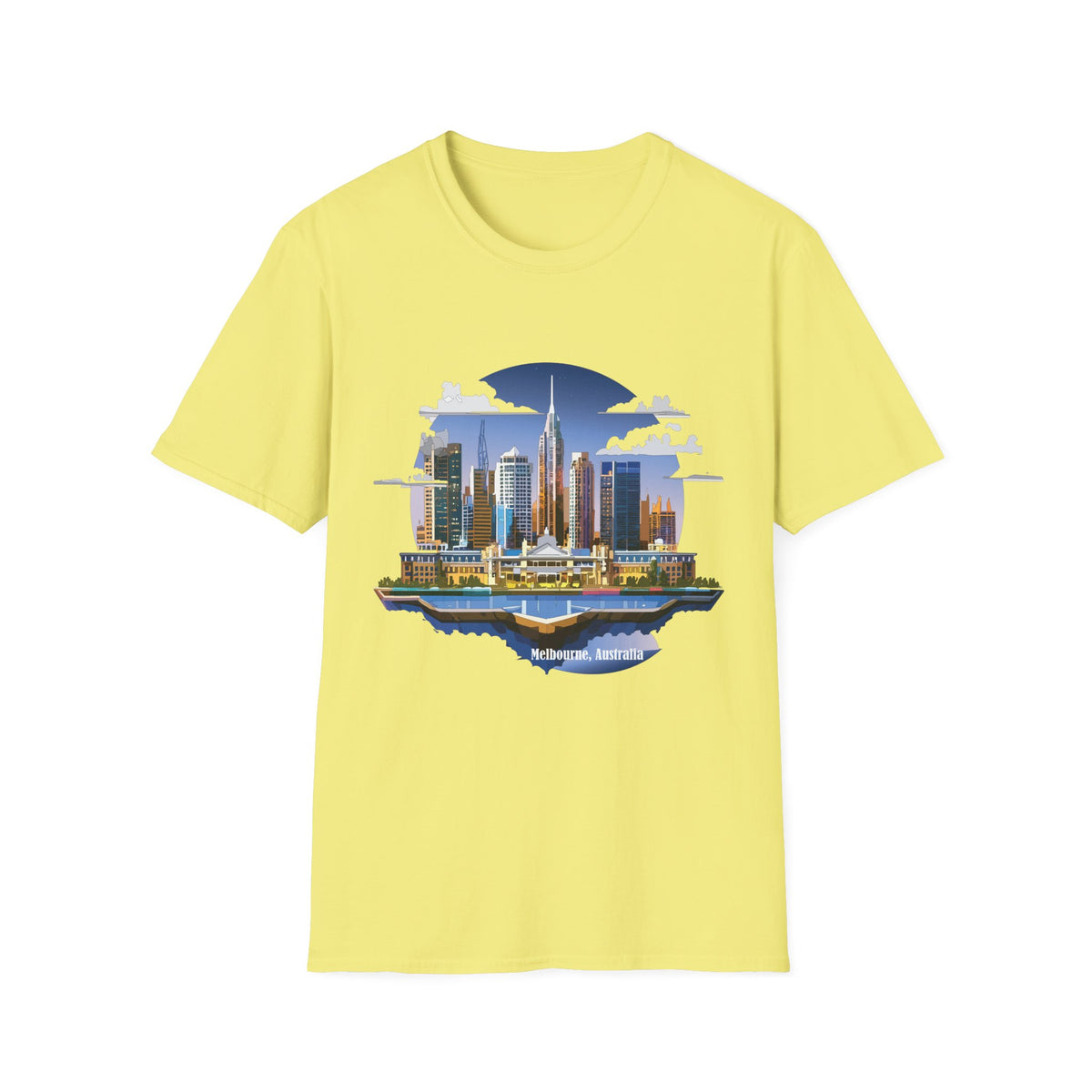 Melbourne Australia Cityscape Skyline T-Shirt — Modern Urban Skyline Graphic Design Unisex 100 Cotton Gildan T-Shirt