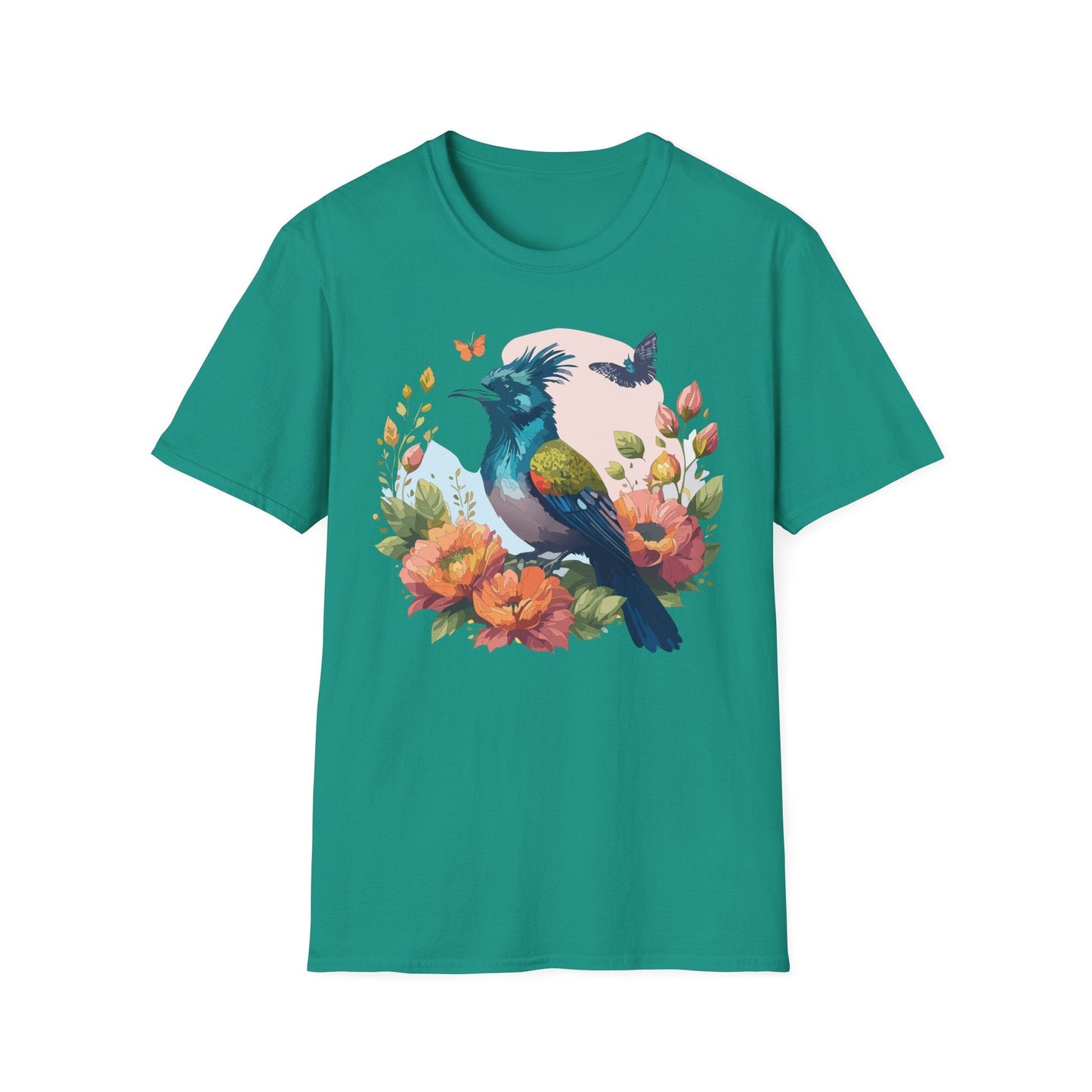Floral Bird T Shirt Unisex Tee 100 Percent Ring Spun Cotton Softstyle Gildan 64000 Comfort Fit