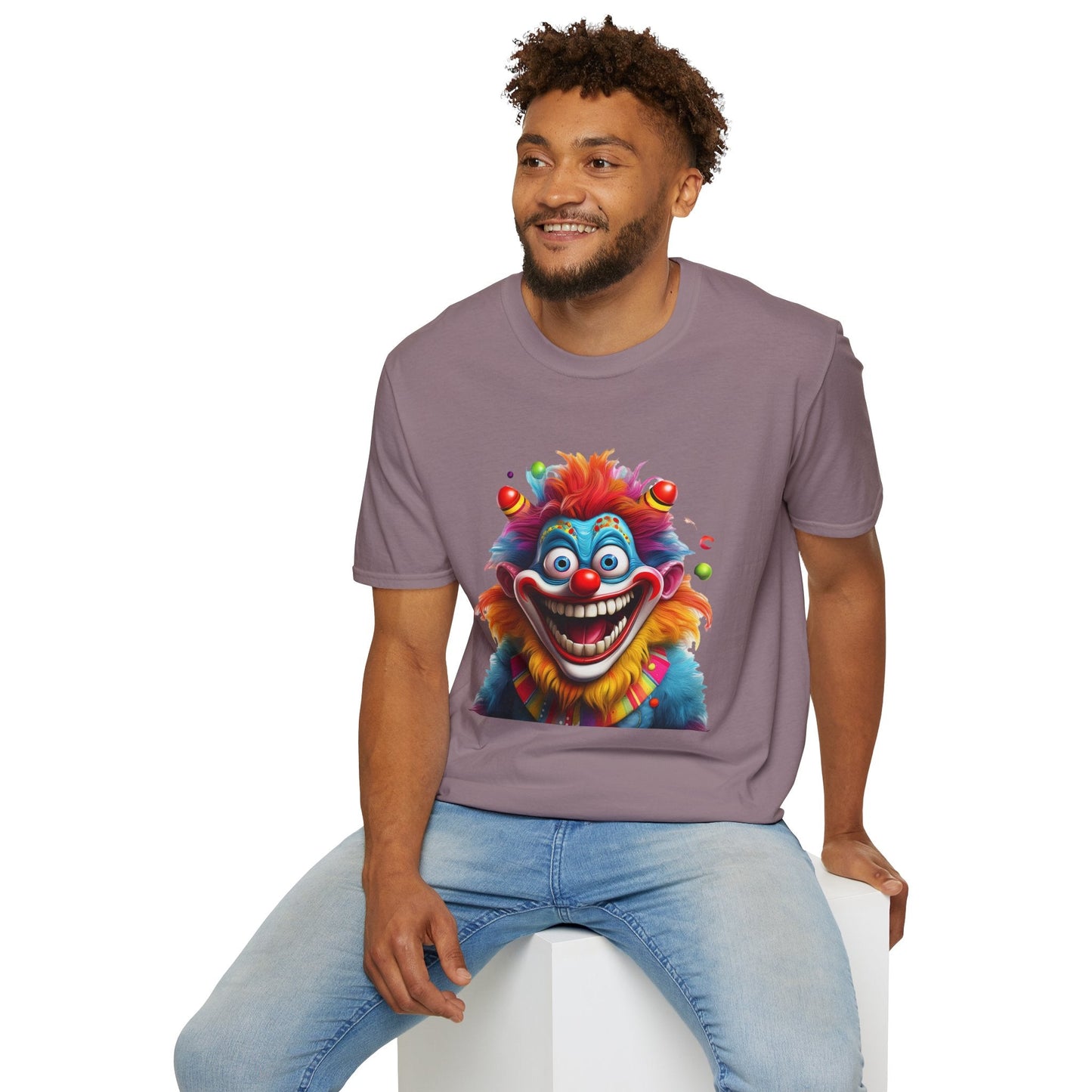 Clown Themed Unisex T Shirt Funny Man Circus Scary Man Tee Gildan Softstyle 64000 Cotton