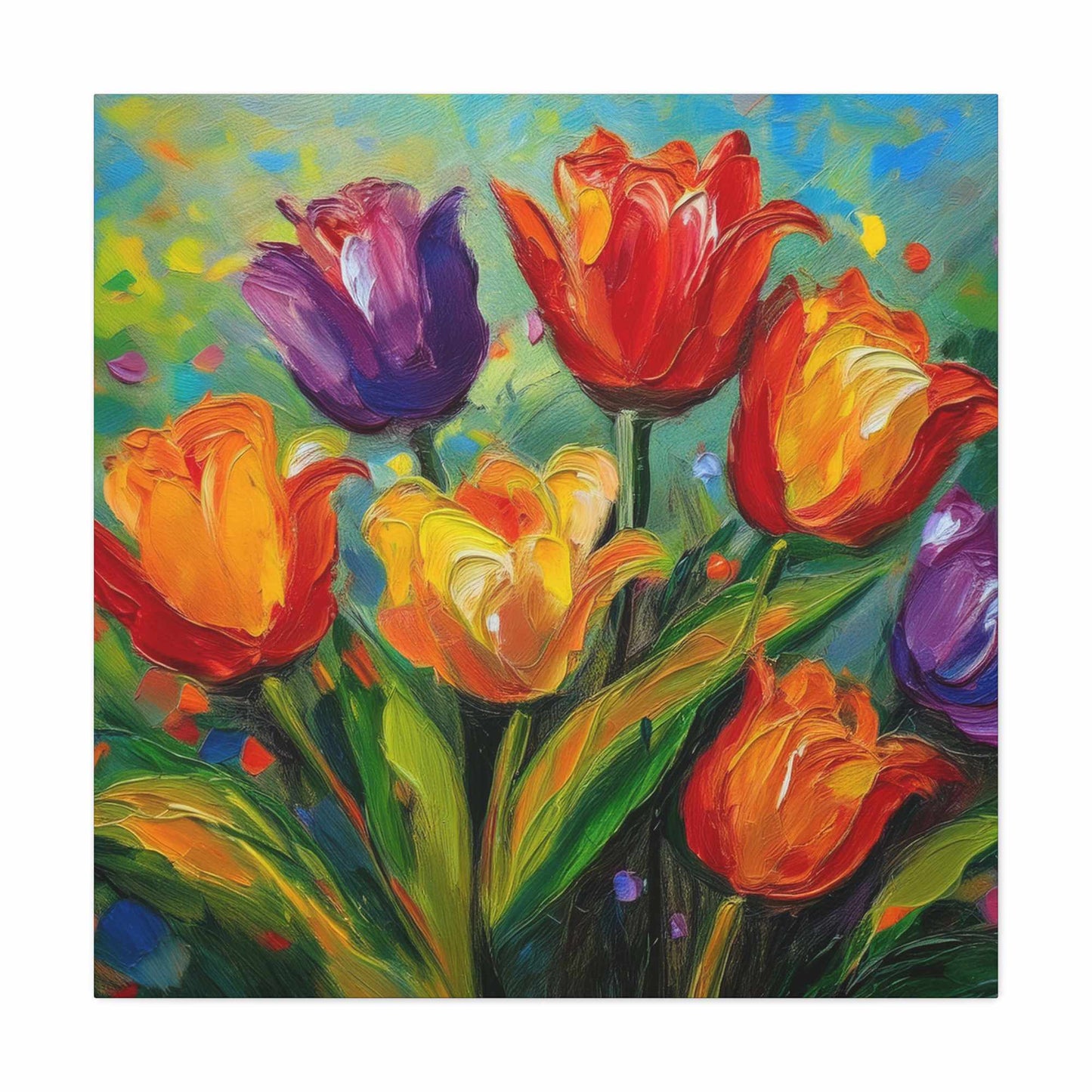 Tulips Print Canvas, Floral Oil Paint Print 20x20, 24x24, 30x30, 32x32, 36x36 Art Design Pine-Wood Inner Frame MC-141