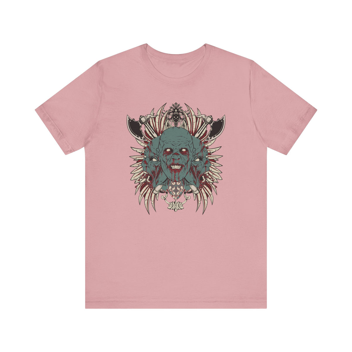 Zombie Skull Mandala T-Shirt Horror Graphic Tee, Gothic Skull Unisex Cotton Art-54-2