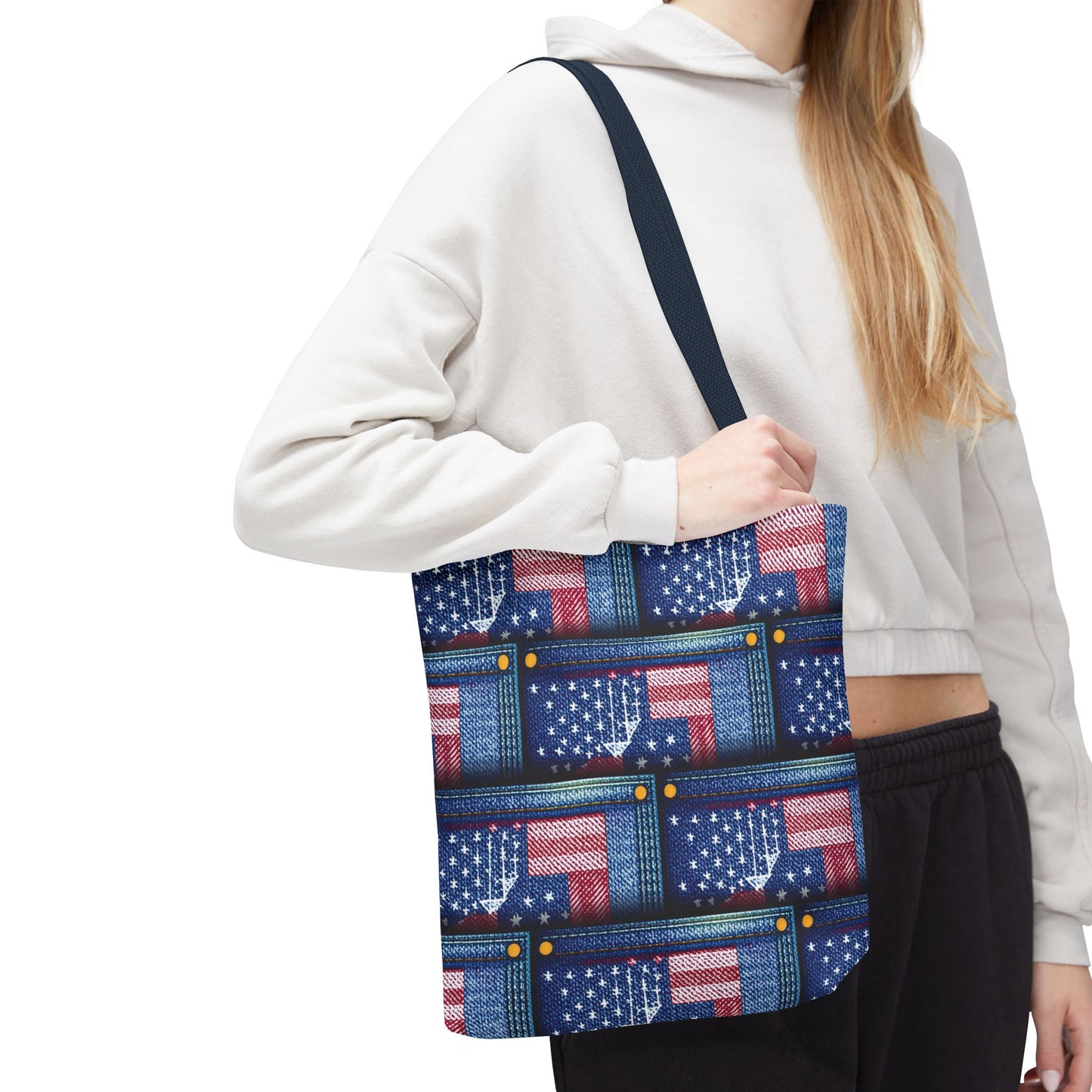 4th of July Graphic Denim Fabric Imitation Print Unisex Canvas Bag Poly Spun 3 Sizes Tote Bag 200-15