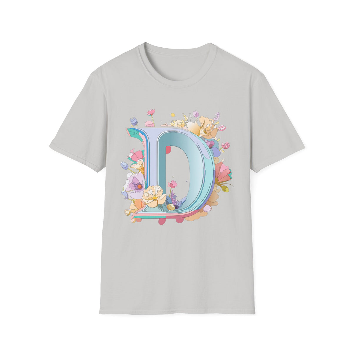 Floral Letter D T-Shirt | Pastel Monogram Initial Tee