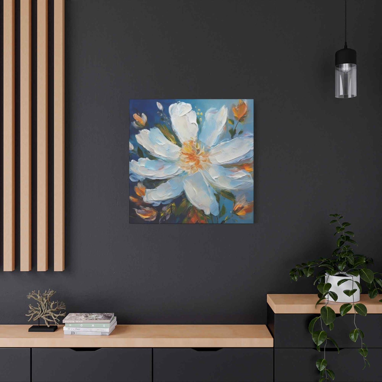 White Flower Print Canvas, White Flower Oil Paint Print 20x20, 24x24, 30x30, 32x32, 36x36, Art Design Print Non-Frame MC-4