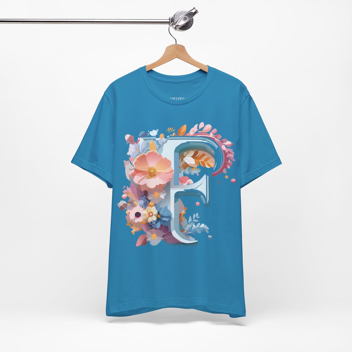Letter F Graphic Tee Unisex Short Sleeve Vintage Inspired Adelpha Artwork Collection