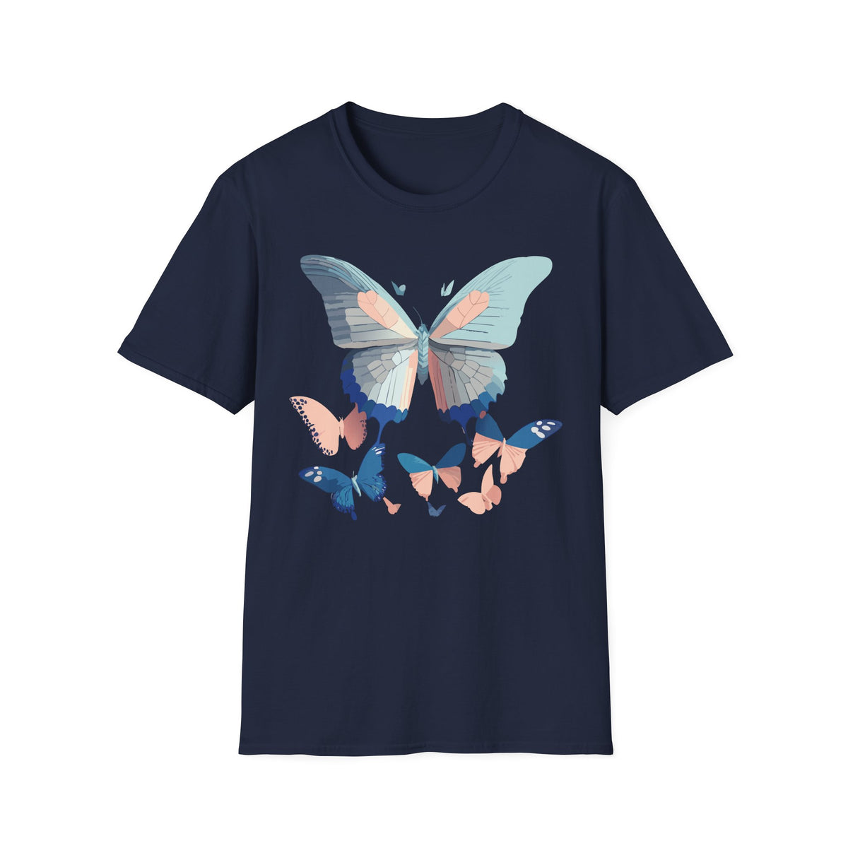 Butterfly Trio T‑Shirt — Pastel Blue & Peach Butterfly Graphic Design Unisex 100 Cotton Gildan T-Shirt