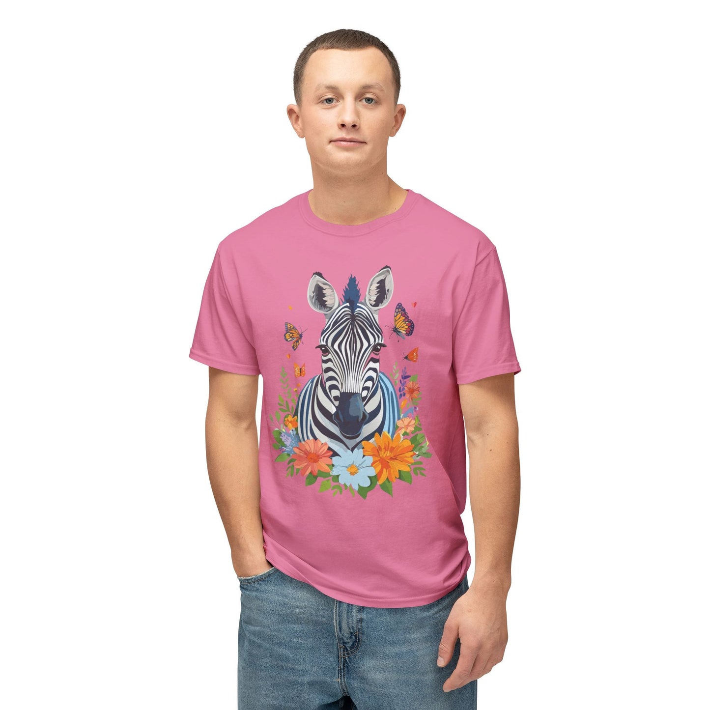 Zebra Art Print T Shirt Unisex Cotton Tee With Floral Design Vintage Zebra Theme