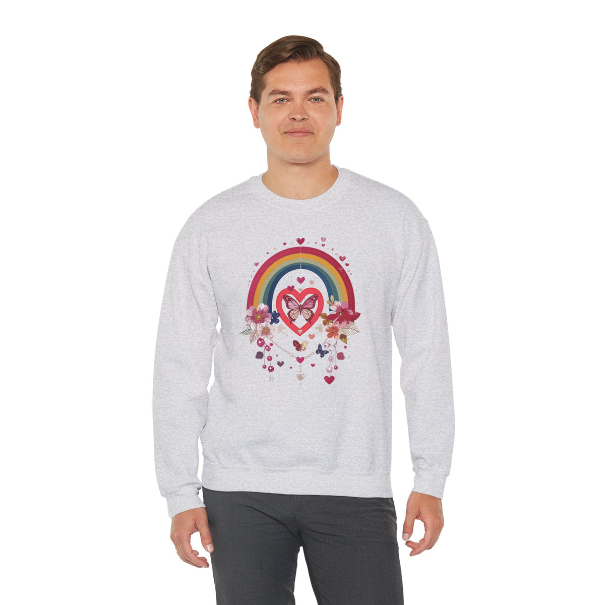 Rainbow Heart Sweatshirt, Floral Heart Sweatshirt, Floral Love Sweatshirt, Valentine's Day Sweatshirt, Rainbow Heart Floral Sweatshirt 113
